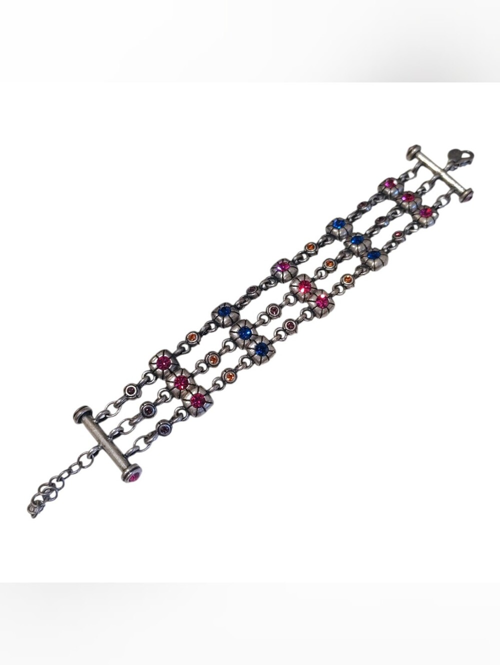 Chico's Silver Colorful Rhinestone 3 Tier Chic Bracelet Fashion Jewelry